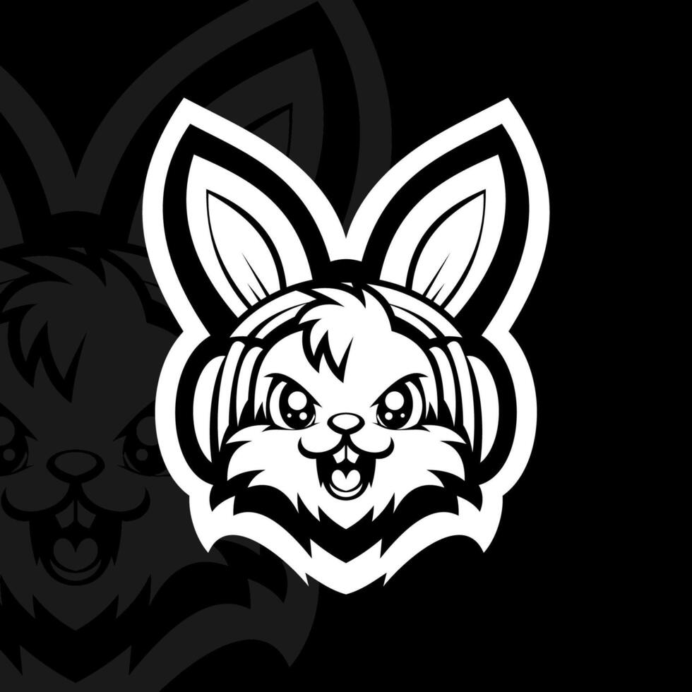 Bunny mascot esport logo illustration, black white vector
