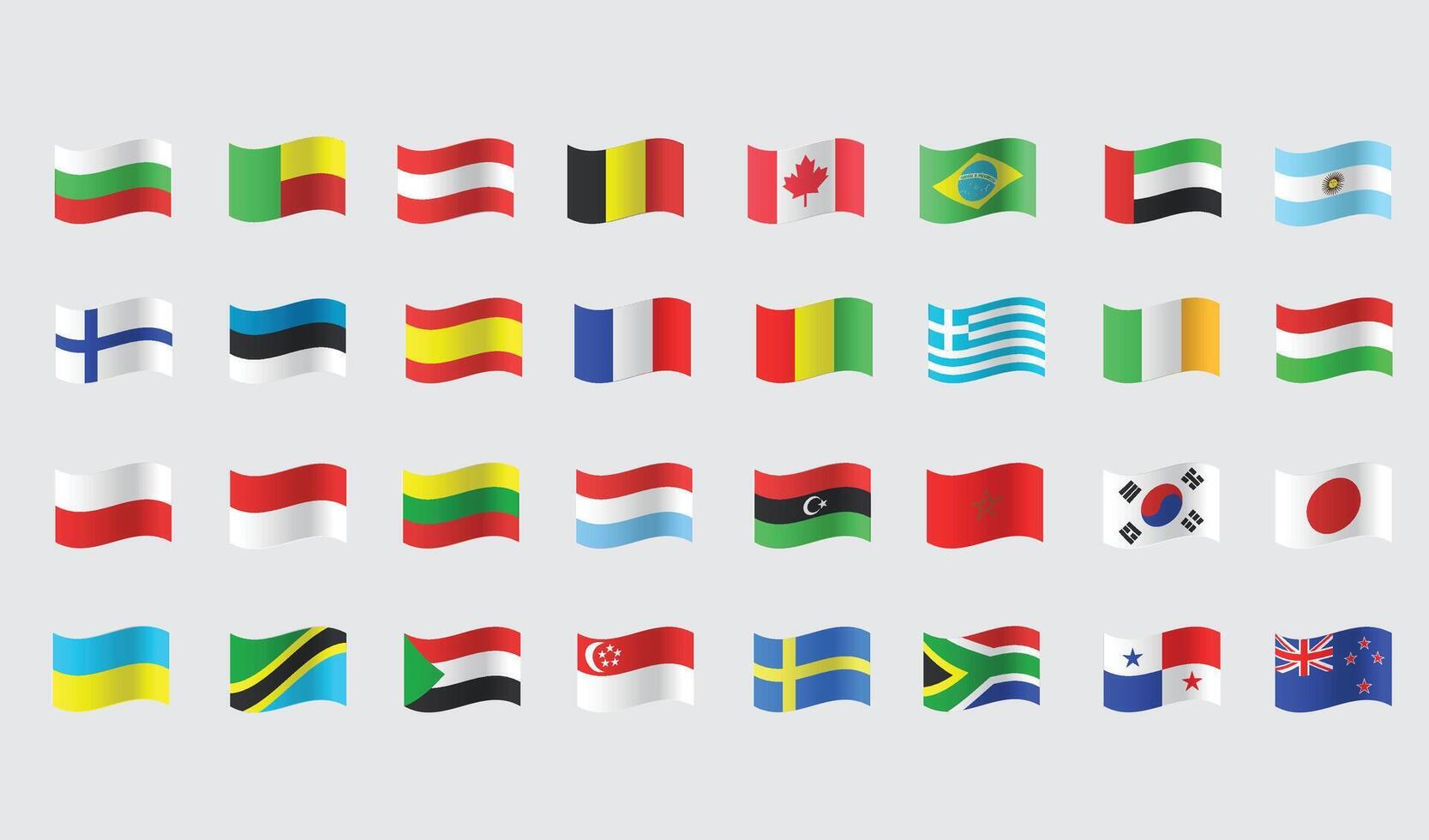 country flags with wave vector