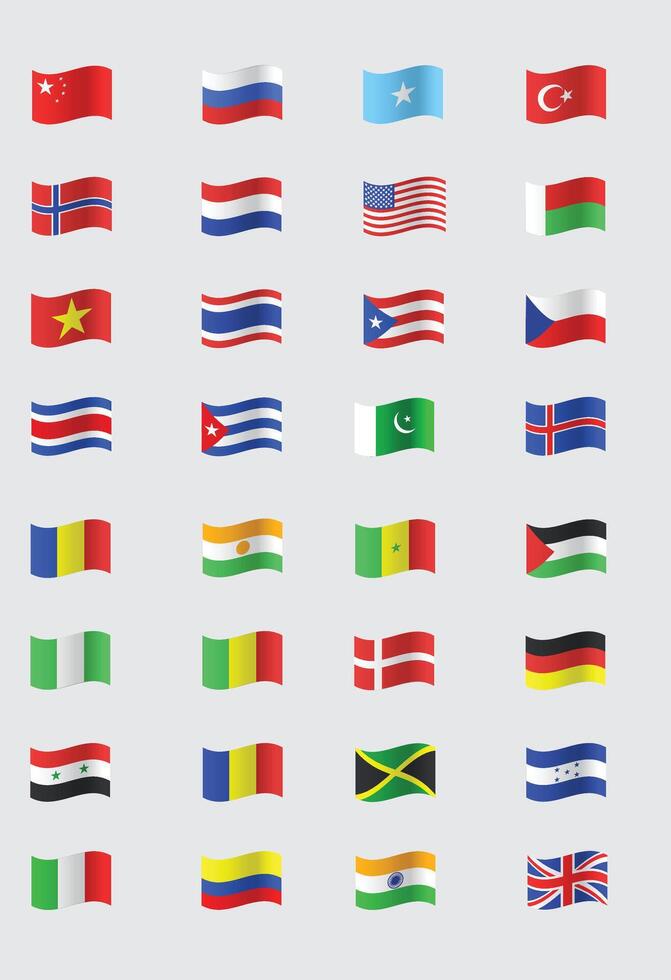 country flags with wave vector
