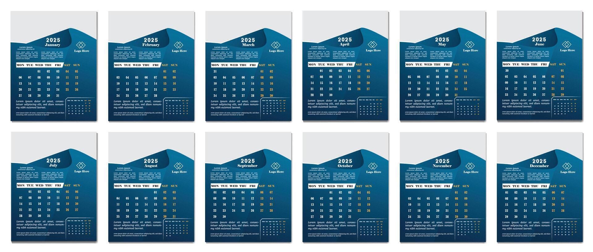 Wall Calendar template for year 2025 vector