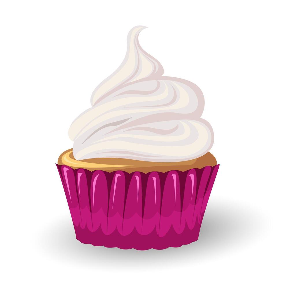 Cupcake with cream, sweetness dessert. Muffin. Flat style. Birthday, holiday, congratulations, concept of invitation. illustration for banner, website vector