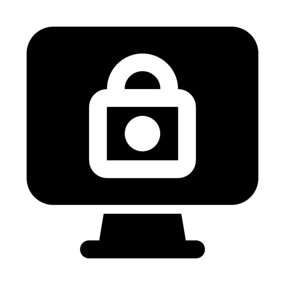un negro y blanco computadora monitor con un candado en eso vector