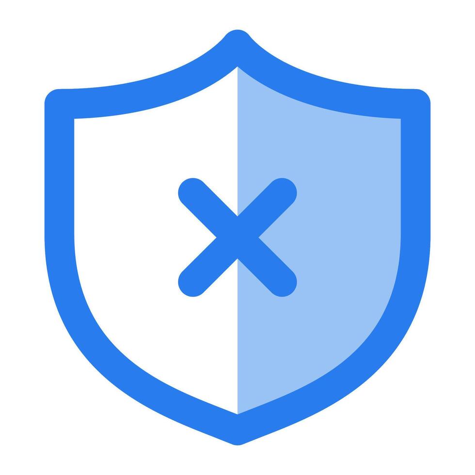 A blue shield with an x on it vector