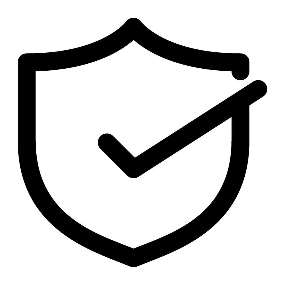 A black and white icon of a shield with a tick vector