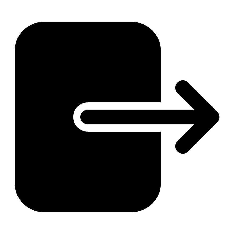 A black and white icon of a door with an arrow pointing to it vector