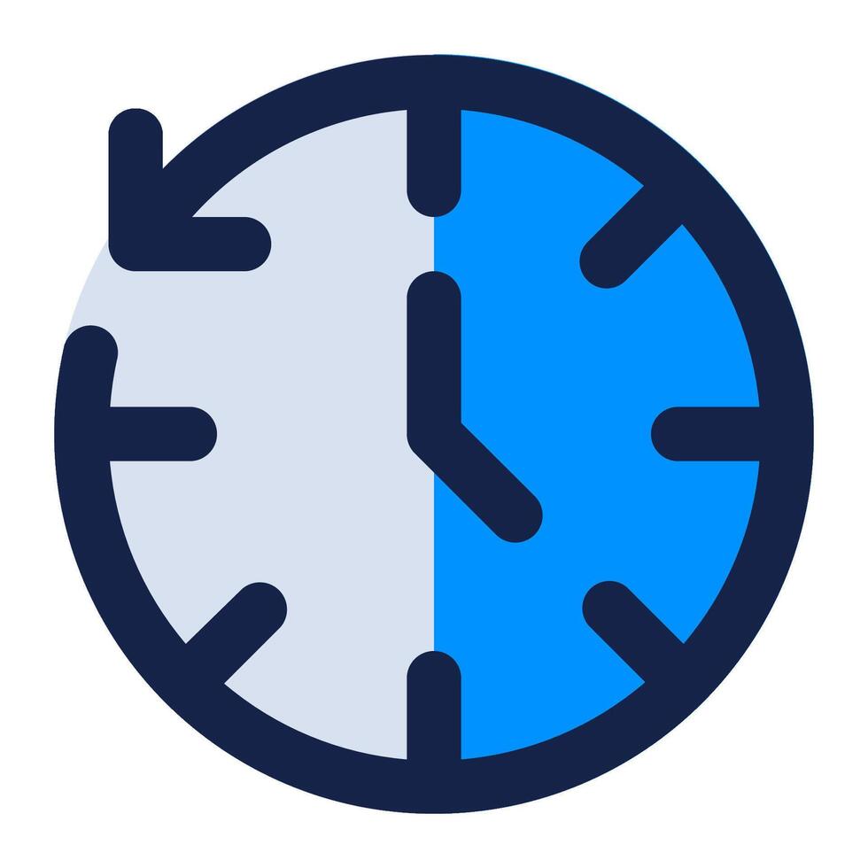 A clock icon with a blue arrow pointing to the left vector