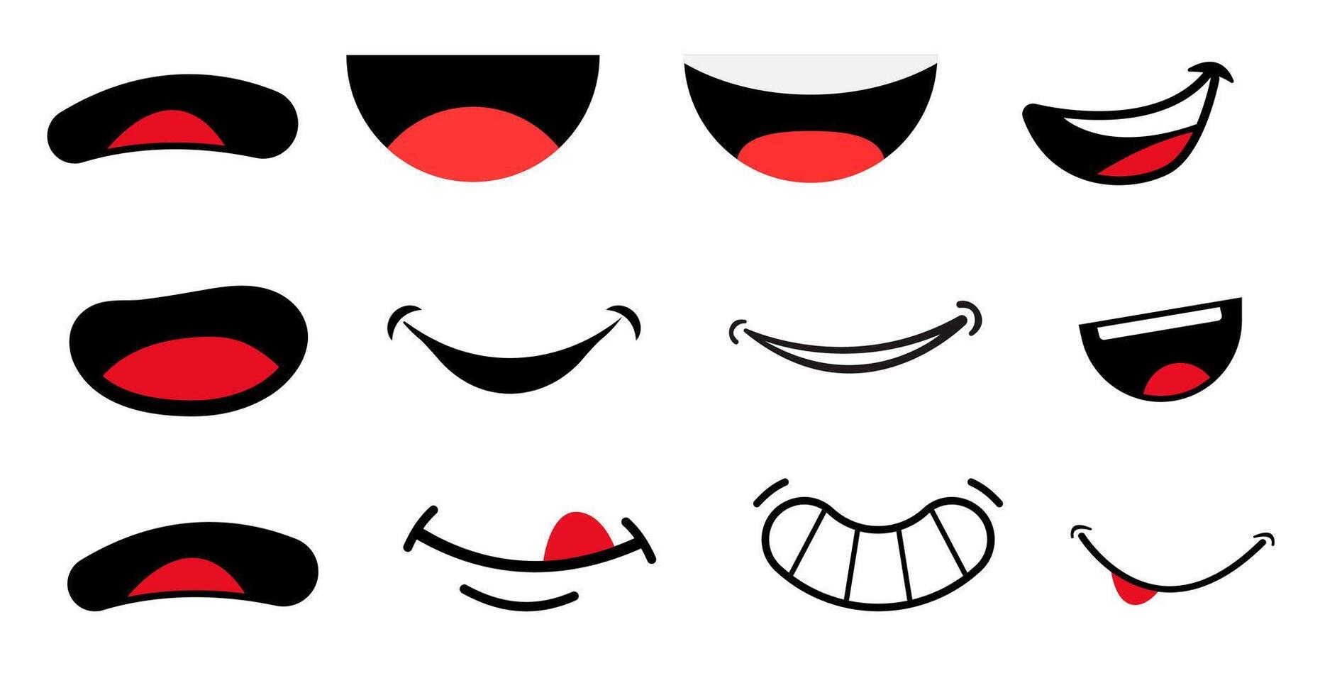 cartoon mouth Front lips cartoon character talking mouth and lips expressions. vector