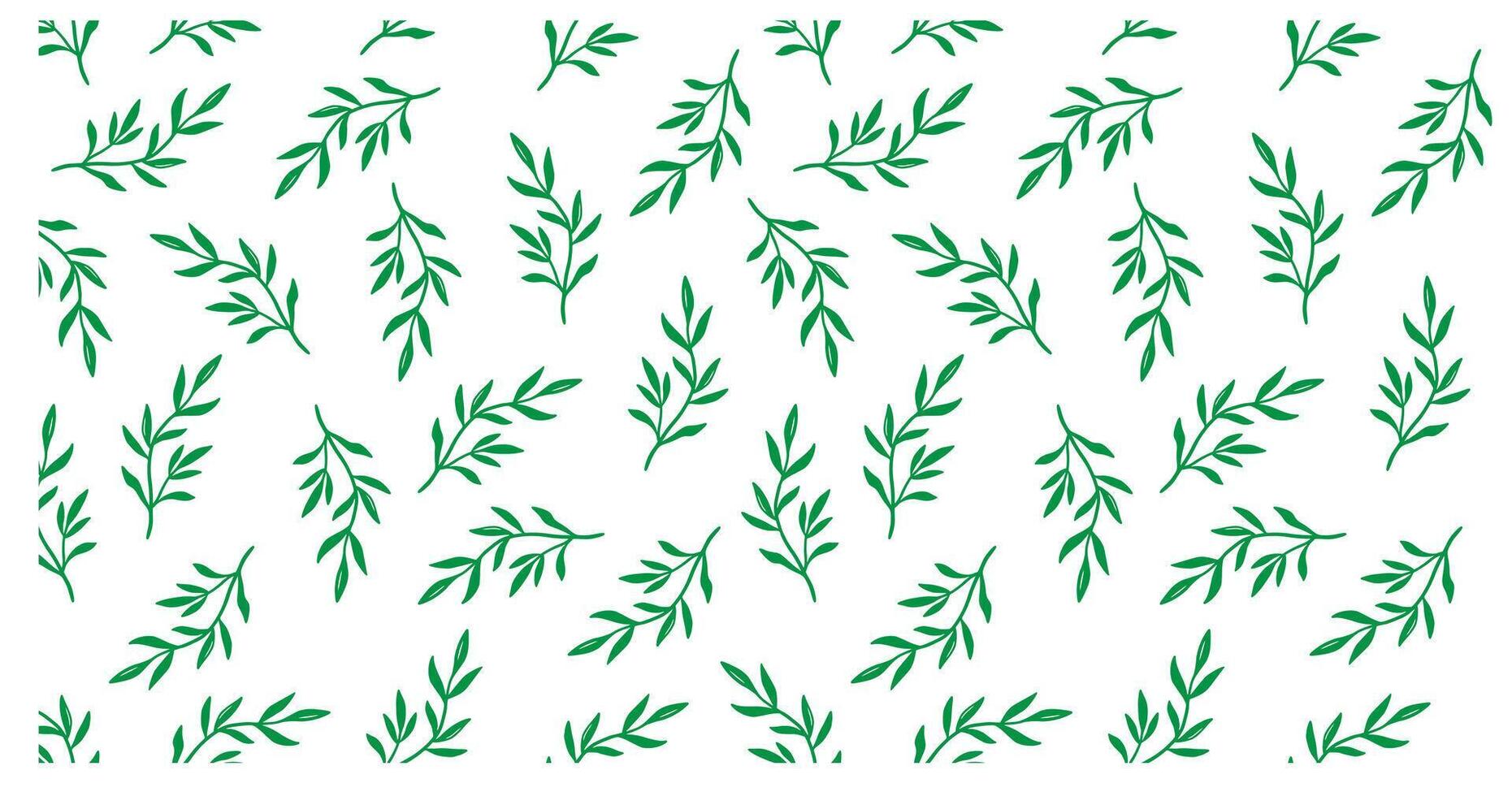 Seamless pattern of small leaves, natural branches, green leaves, herbs, tropical plants, hand drawn. vector