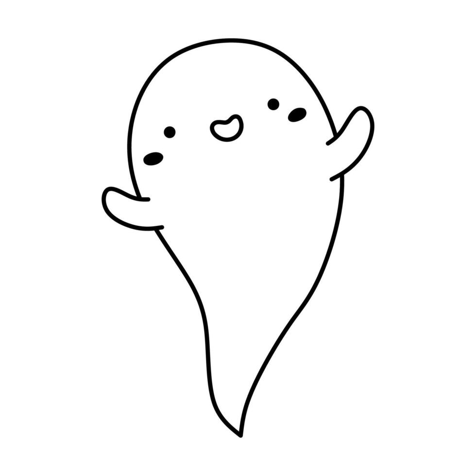 Cute and funny ghost isolated on a white background. hand-drawn illustration in doodle style. Kawaii character. Perfect for cards, decorations, logo and Halloween designs. vector