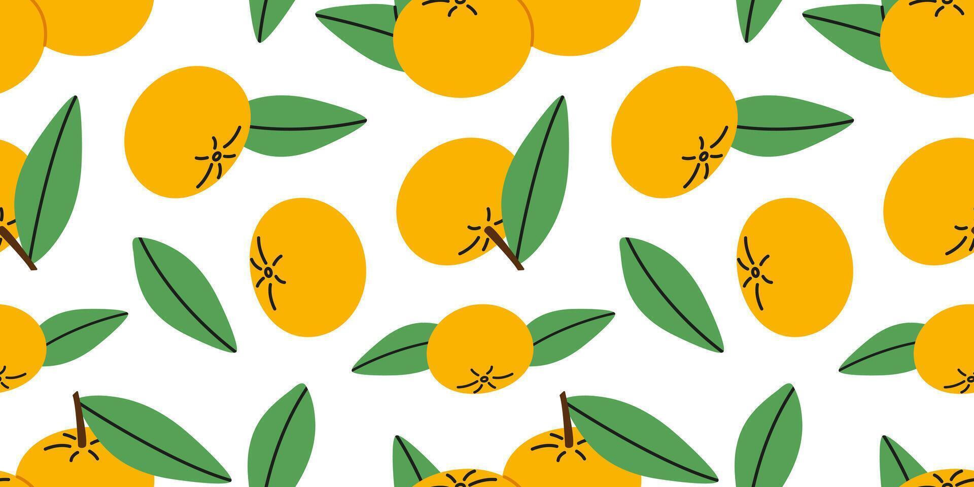 Seamless pattern with tangerines and leaves. Modern print with oranges. Citrus tropical fruits background. Summer design. vector