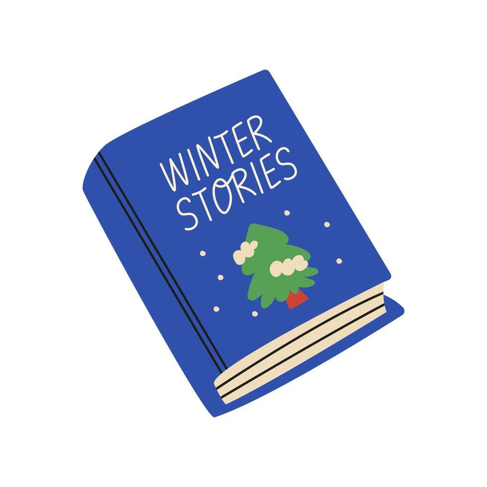 Christmas book with fir tree. Winter reading. Christmas reading. Fairy tails, stories, poetry. Book about winter, Christmas, New year. illustration. vector
