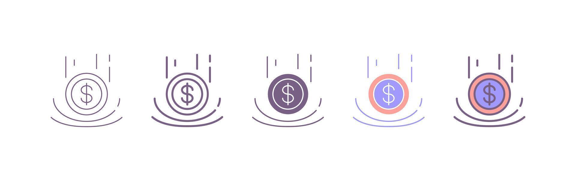 Coins. Money simple glyph, outline, filled outline icon. Deflation or inflation icon. solid isolated black illustration. purple color vector