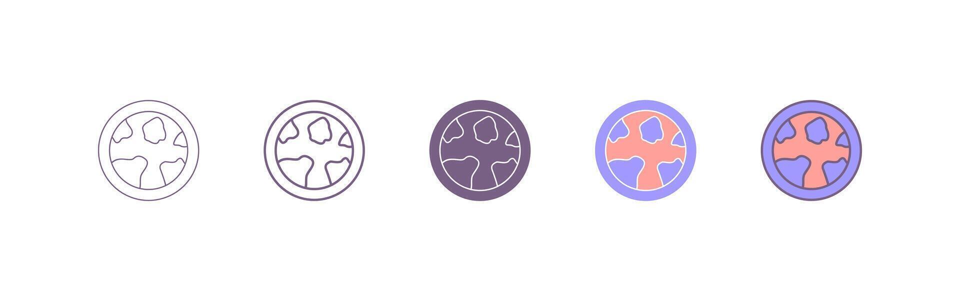 Black line icon of earth, world, globe, and planet. earth icon with five different styles vector