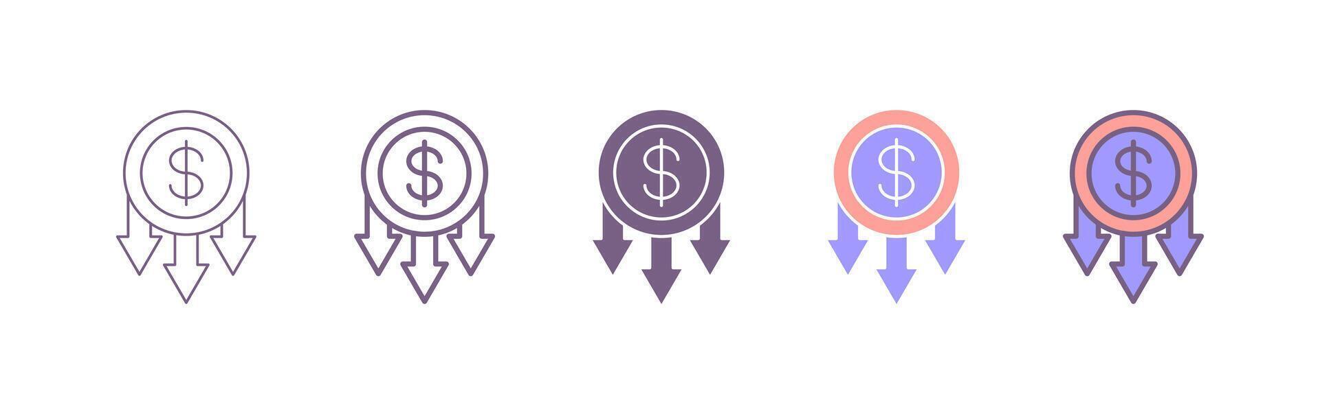 Coins. Money simple glyph, outline, filled outline icon. Deflation or inflation icon. solid isolated black illustration. purple color vector