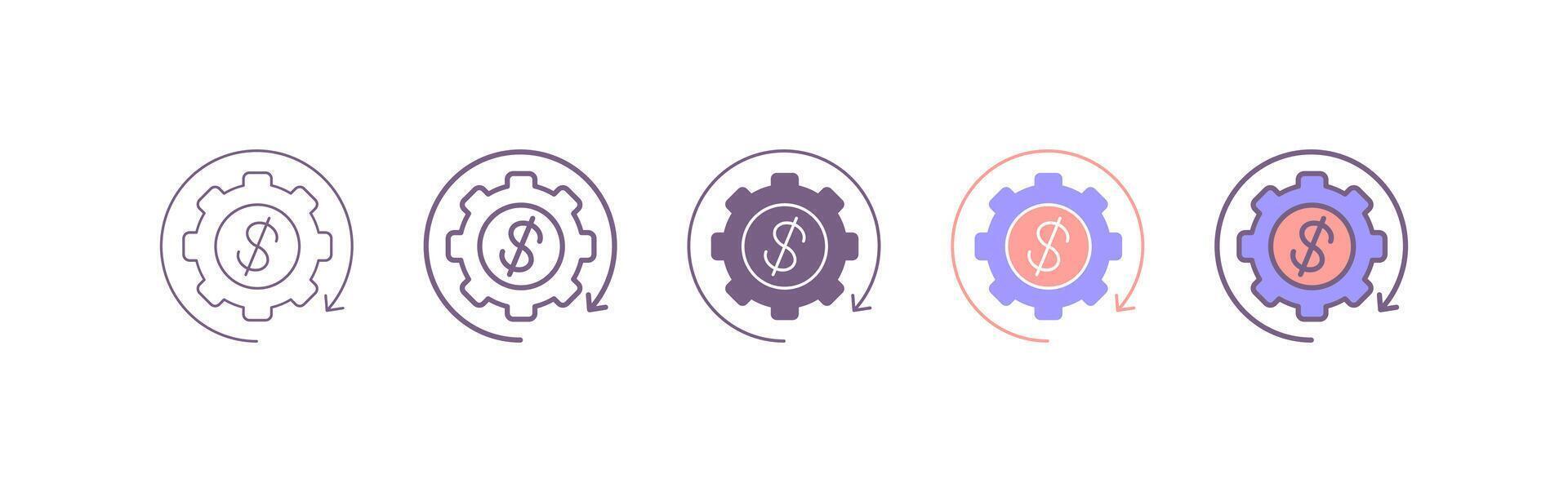 Cost Effective Icon. Cogwheels, Gears and Dollar Symbol. vector