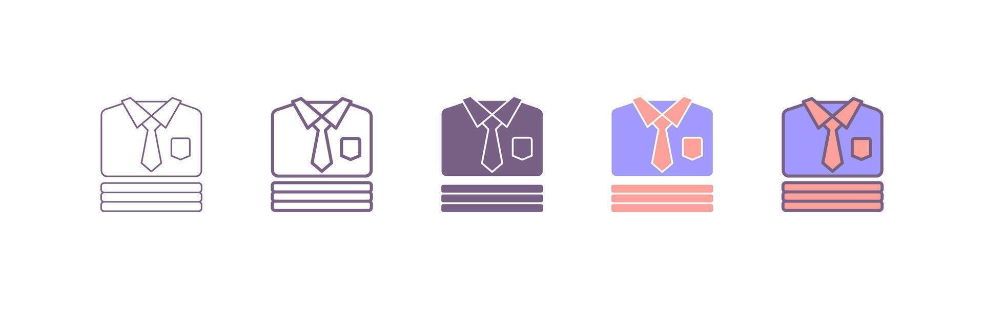 Stack of folded mens shirts flat line icon. shirt icon with five different styles vector
