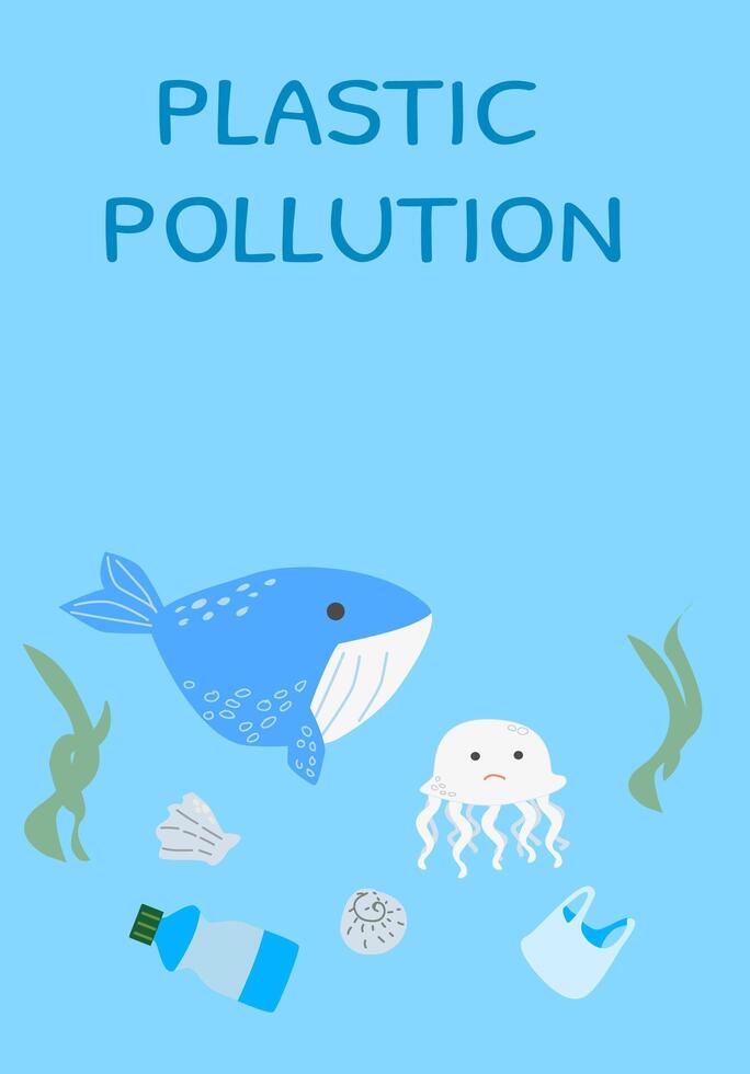Marine conservation art highlighting ocean plastic pollution and wildlife protection vector