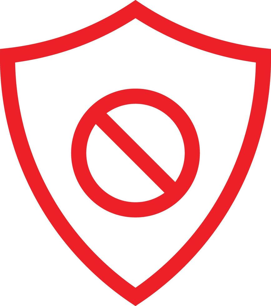 Red shield ban icon . Shield with prohibition sign . Restriction shield icon vector