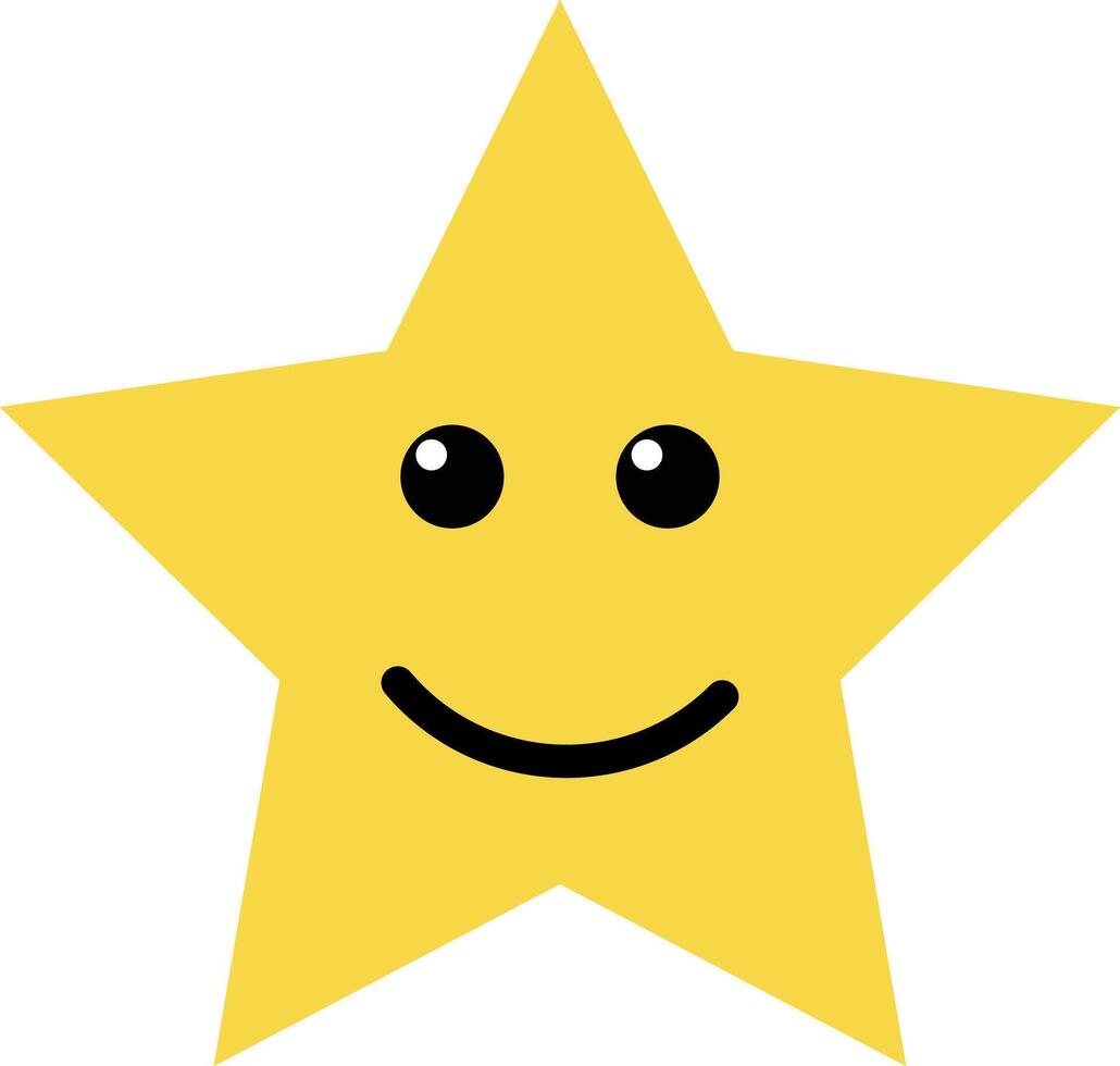 Yellow smiling star icon in trendy style . Yellow star with happy face . illustration vector