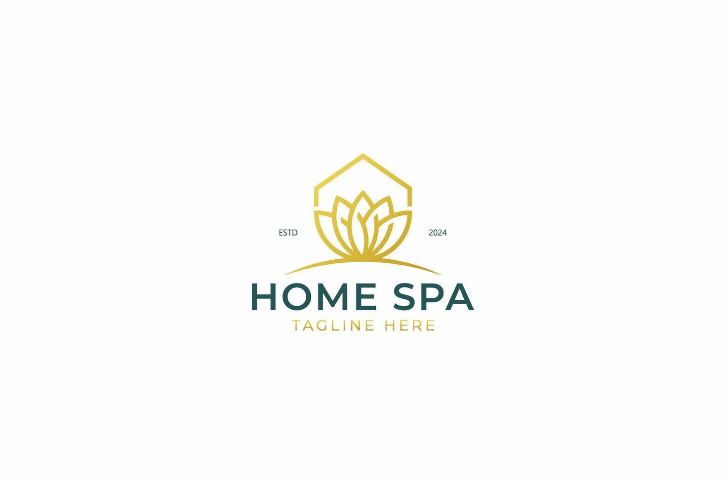 Home Spa Logo Minimalist with Element Designs Lotus Flower in Gold vector