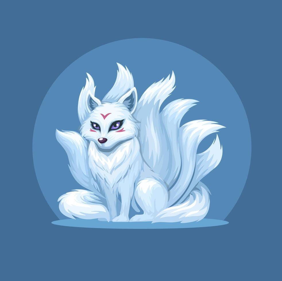 Nine Tailed Fox Mythological Creature Cartoon Illustration vector