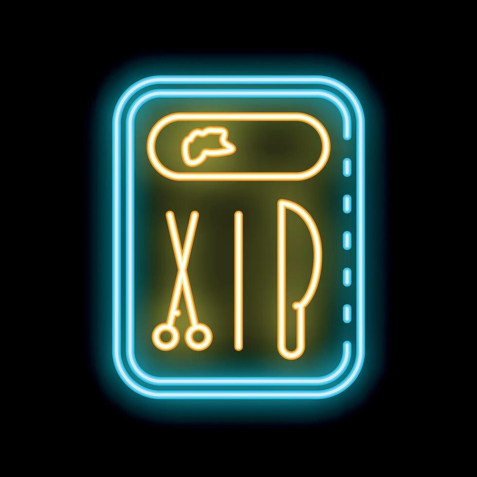 Glowing neon line icon of a veterinary resuscitation kit for animal first aid vector