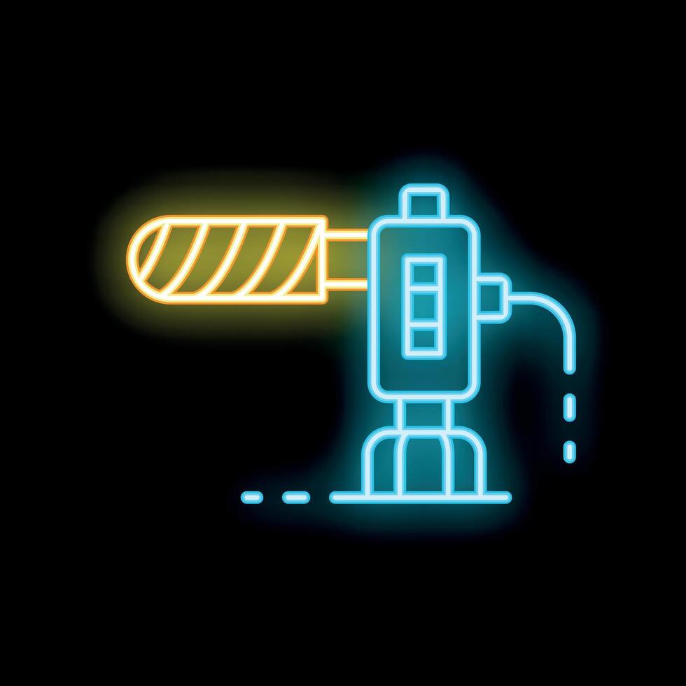 Neon icon of drilling rig working on oil extraction vector