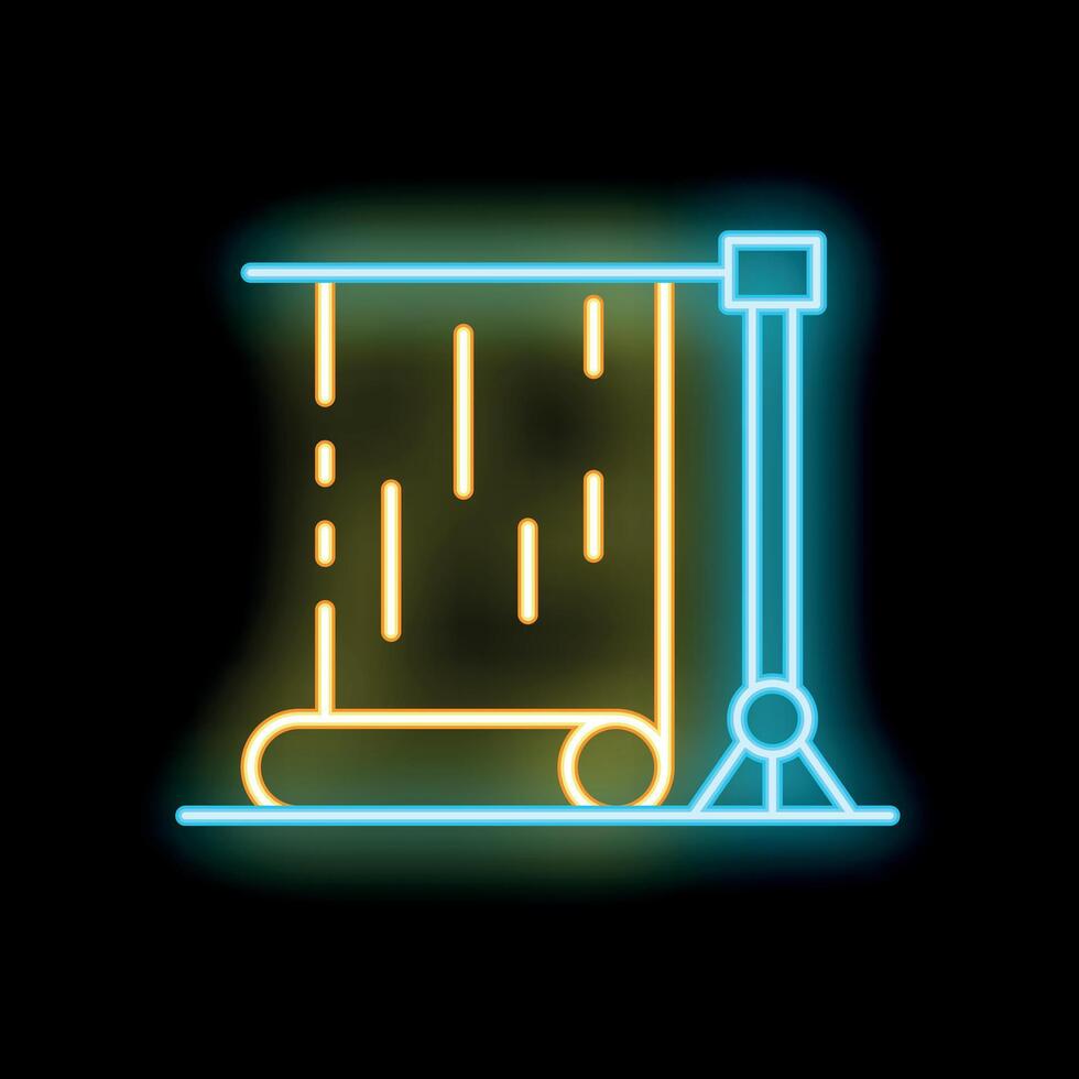 Neon icon of a projector screen standing on a tripod for presentations and home theater entertainment vector