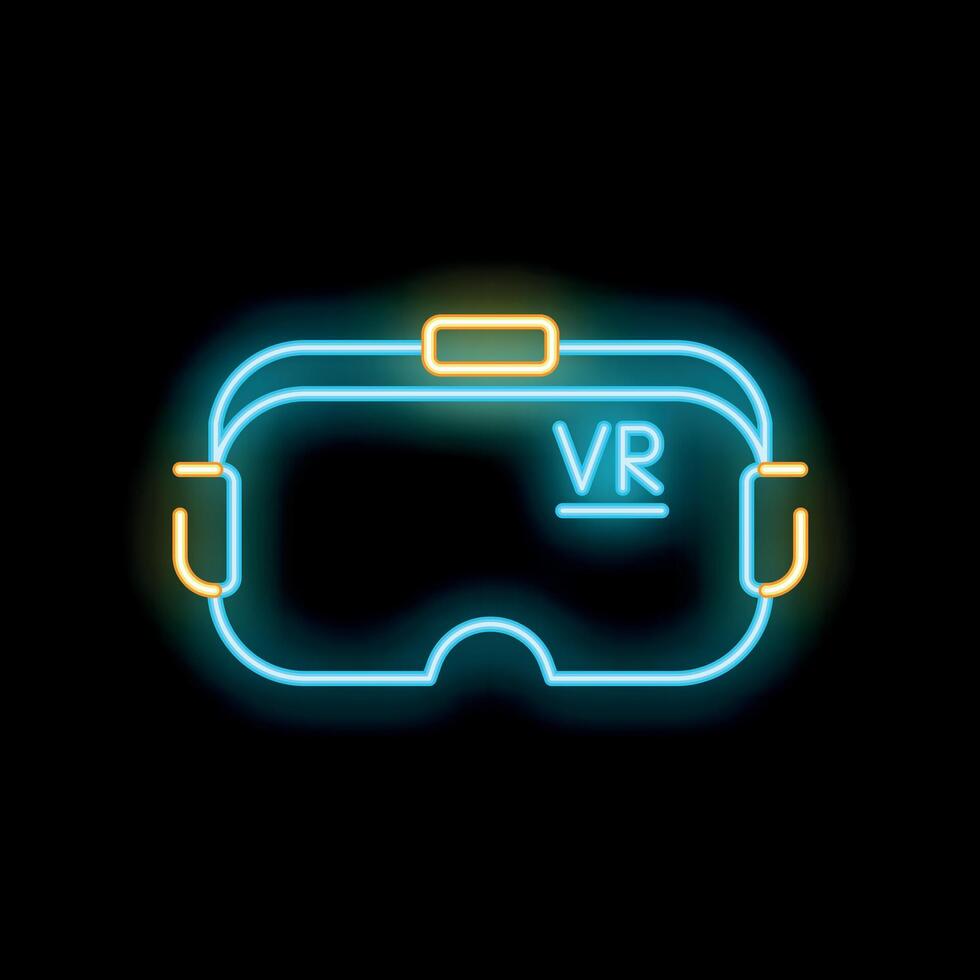 Neon icon of virtual reality headset glowing on black background vector