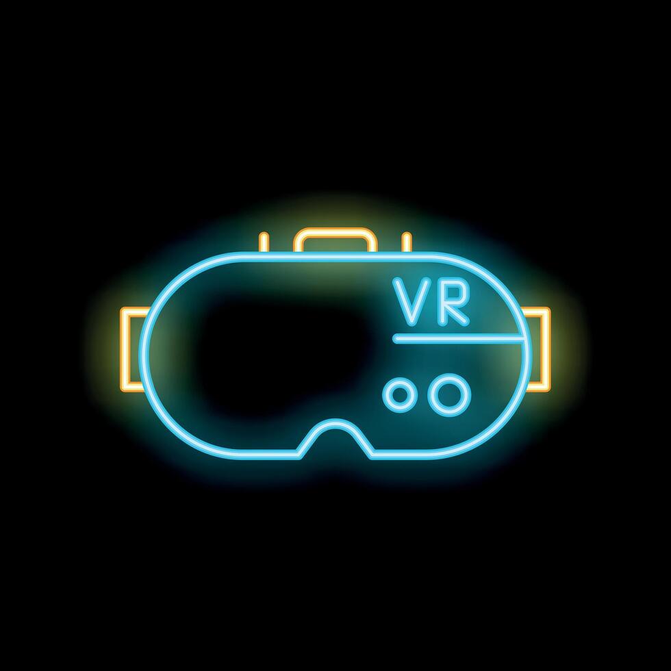 Neon icon of vr headset glowing on black background vector