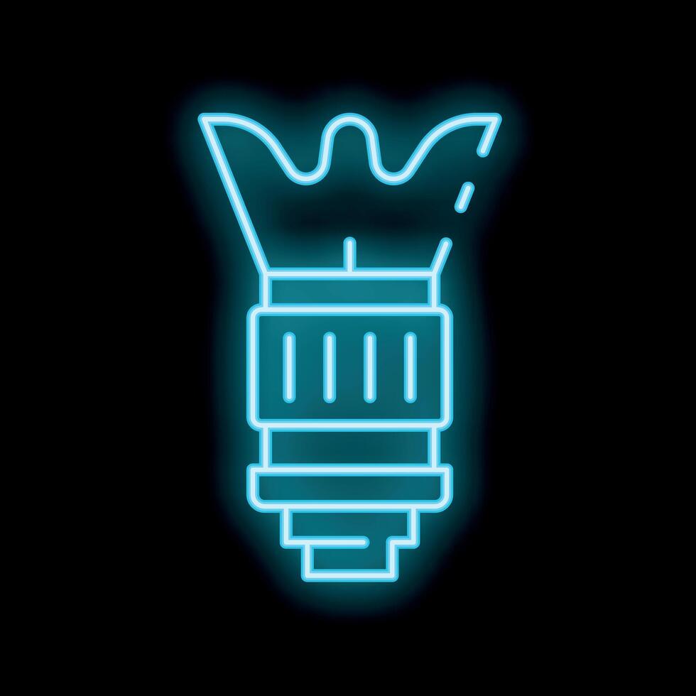 Neon icon of a camera lens flashing on black background vector
