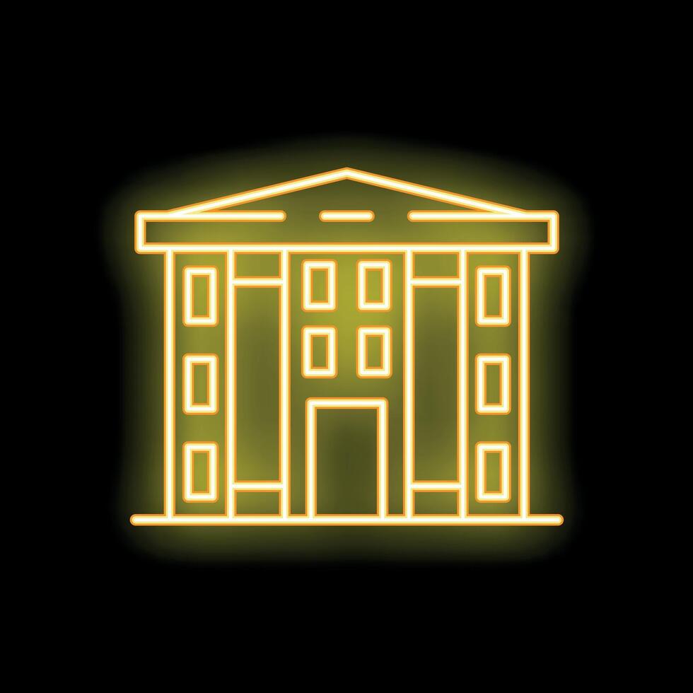 Glowing neon line building with columns on black background vector