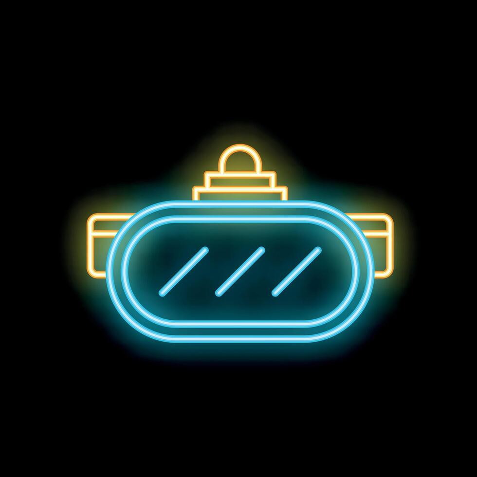 Glowing neon sign of virtual reality headset on black background vector