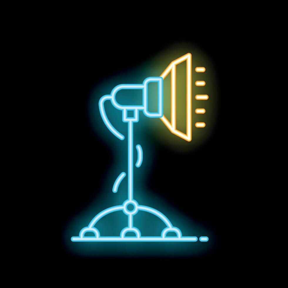 Neon studio light shining on tripod for photography or videography vector