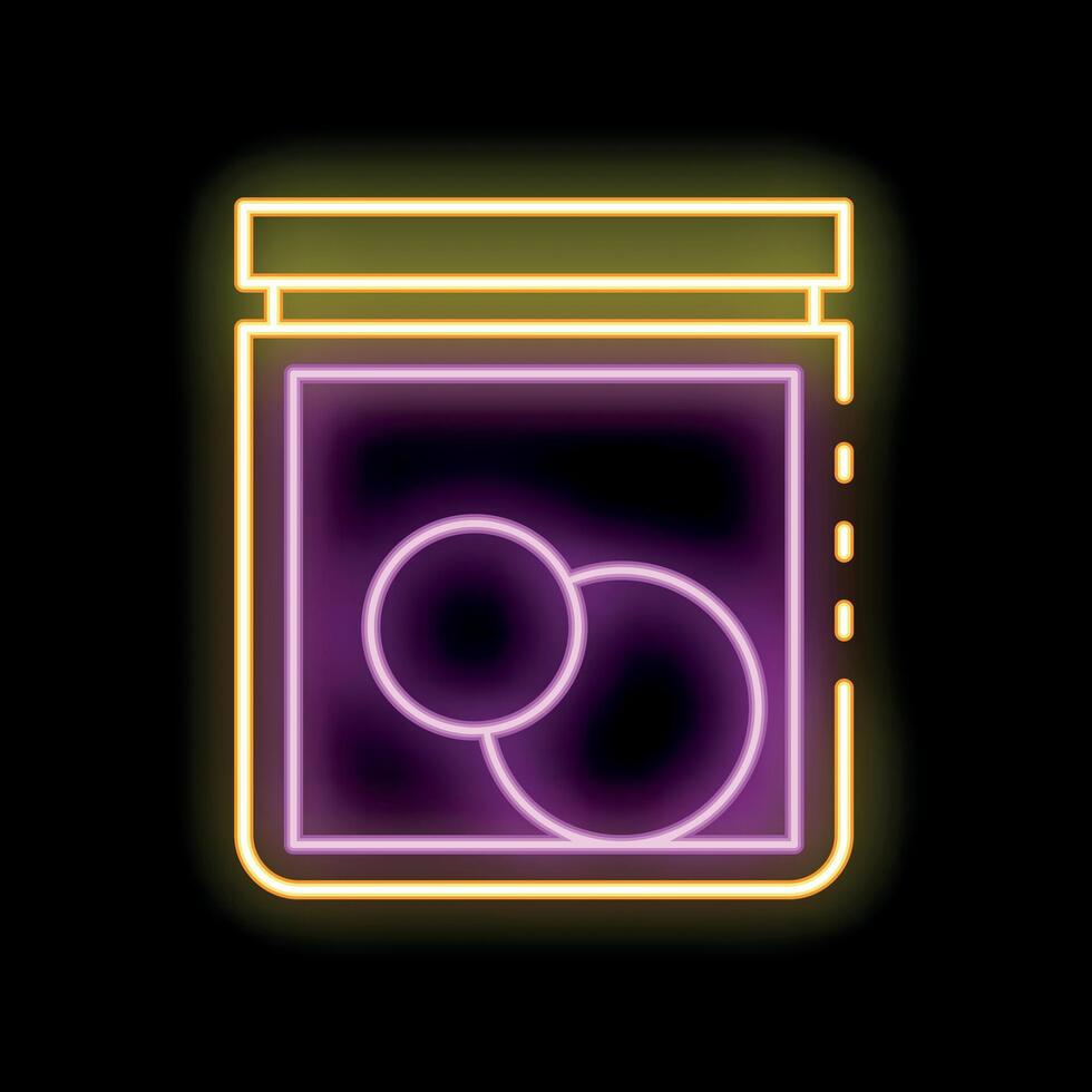 Neon sign of a protein jar with scoop showing recommended serving size vector