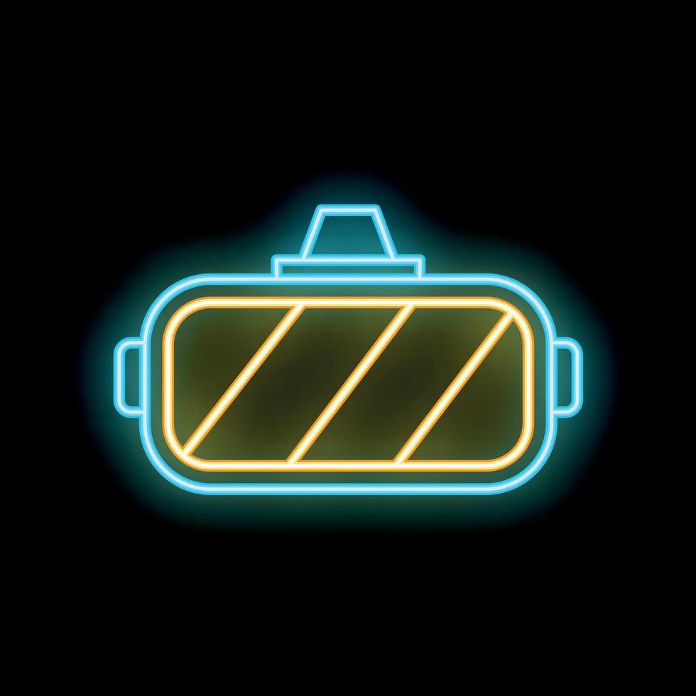 Glowing neon line virtual reality headset icon isolated on black background vector