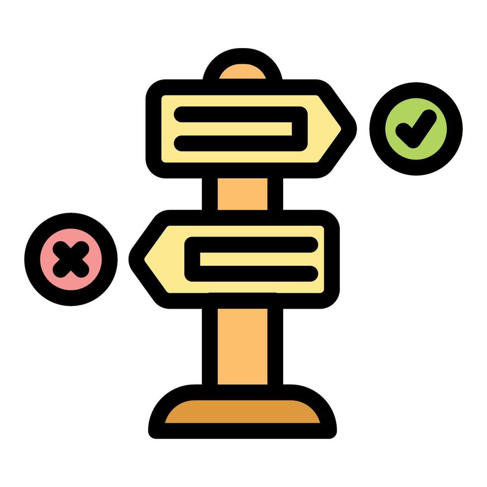 Decision making process with right and wrong road sign vector