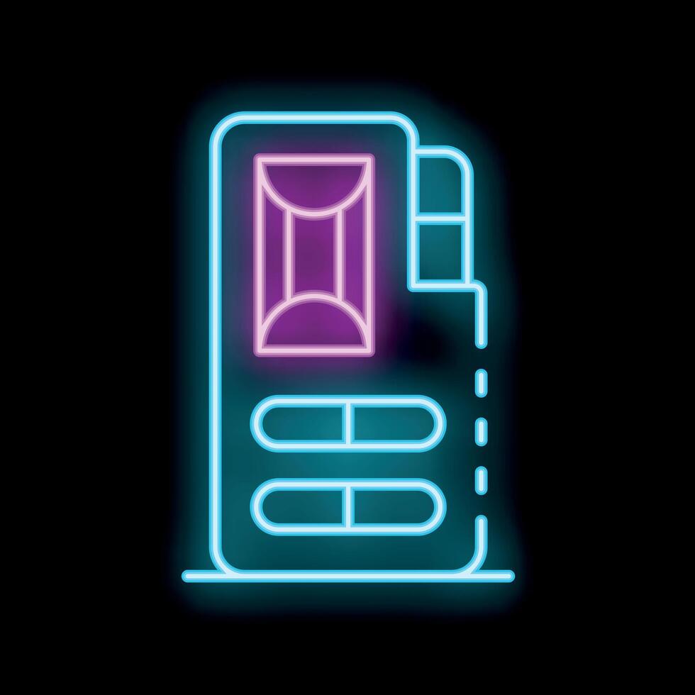 Neon sim card chip icon glowing on a black background vector