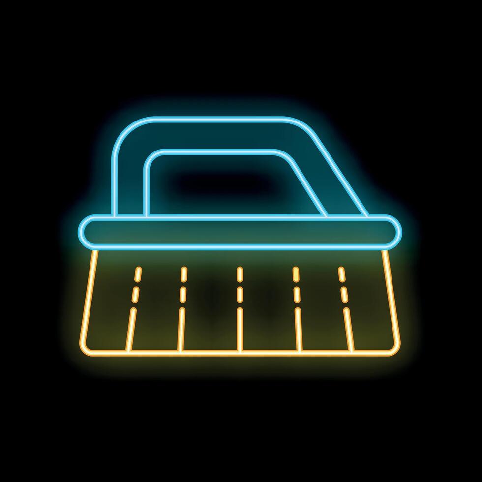 Neon icon of a cleaning brush glowing on a black background vector