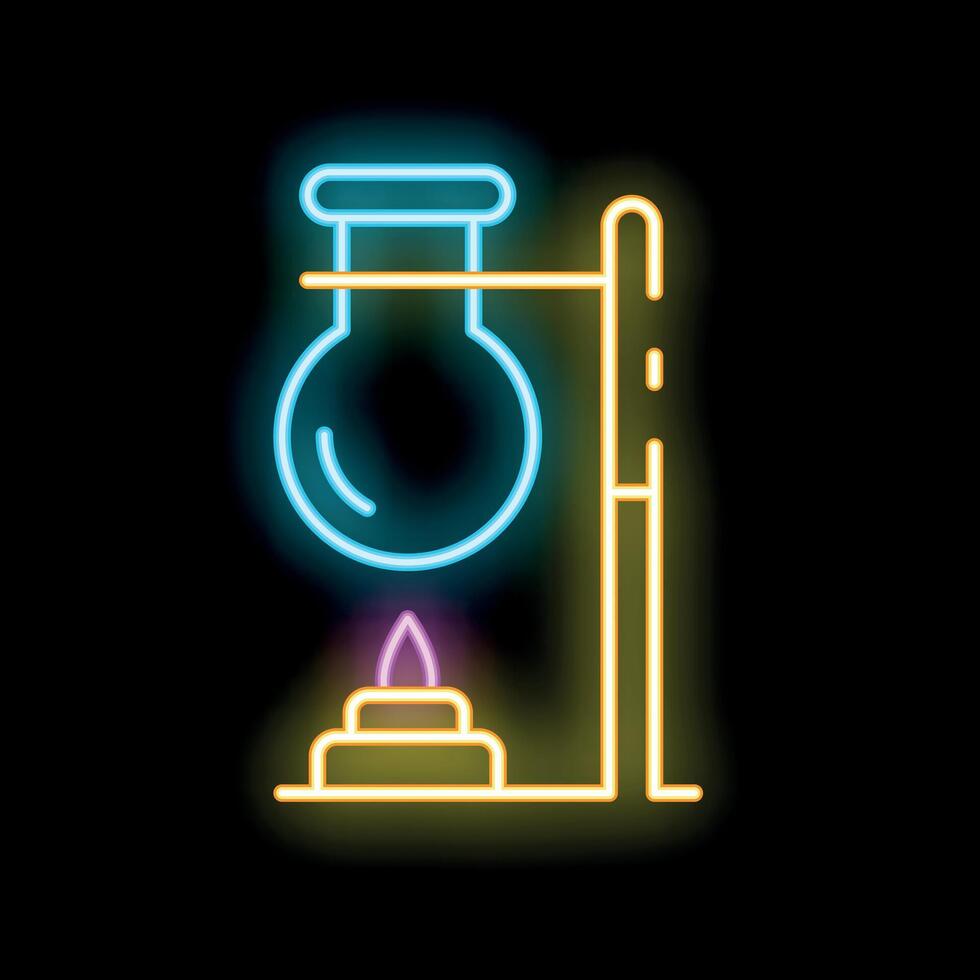 Neon sign of chemical flask being heated by bunsen burner vector