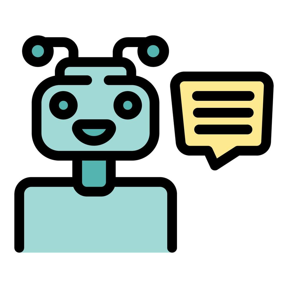 Friendly robot chatting and giving information with speech bubble vector