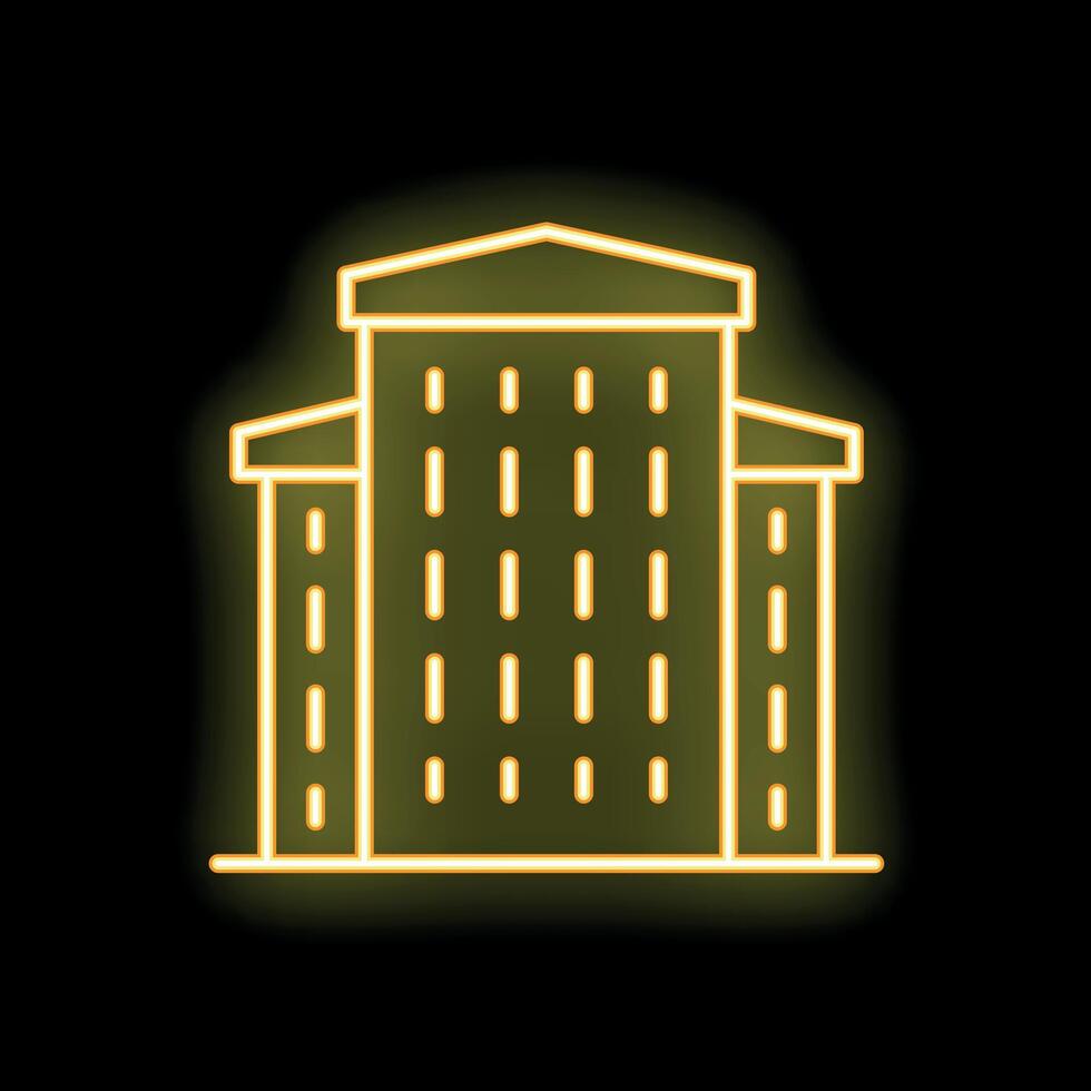 Glowing neon line building icon isolated on black background vector