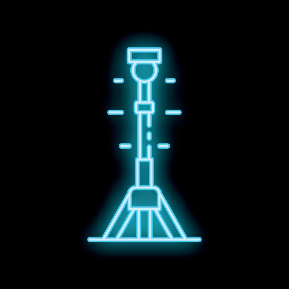 Neon blue icon of a lighting tree standing on a tripod on black background vector