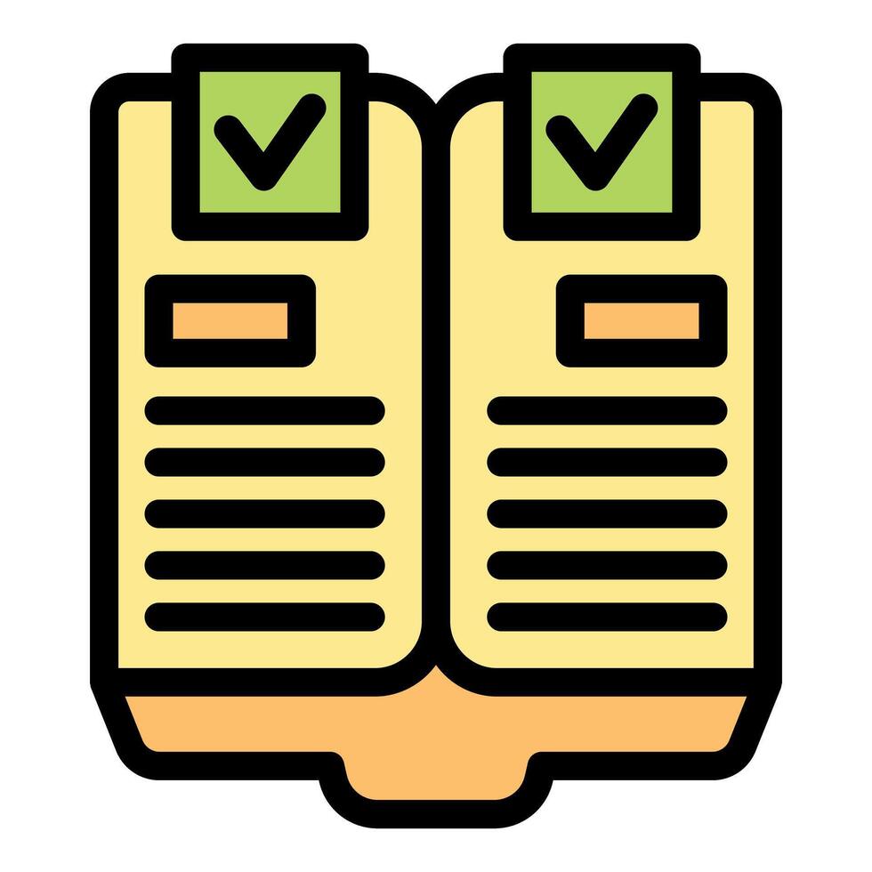 Open book with check mark representing concept of approved learning vector