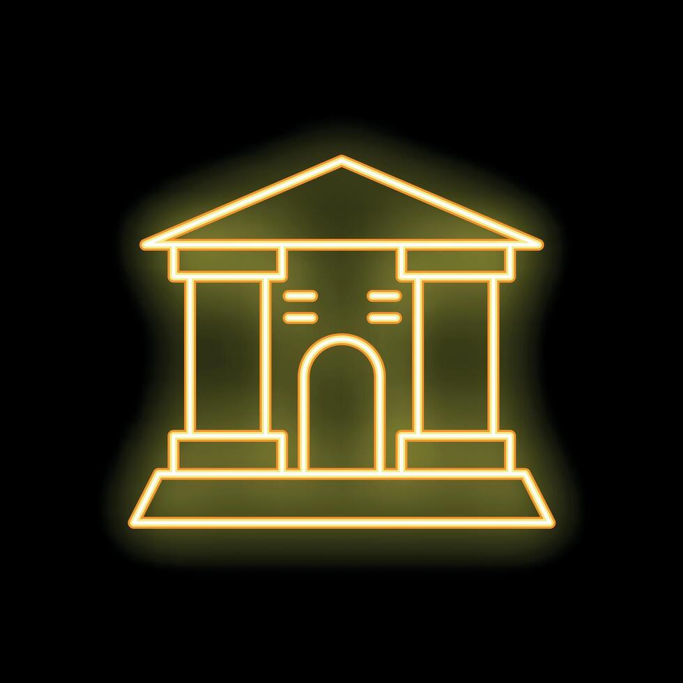 Yellow neon sign showing a classical building on black background vector