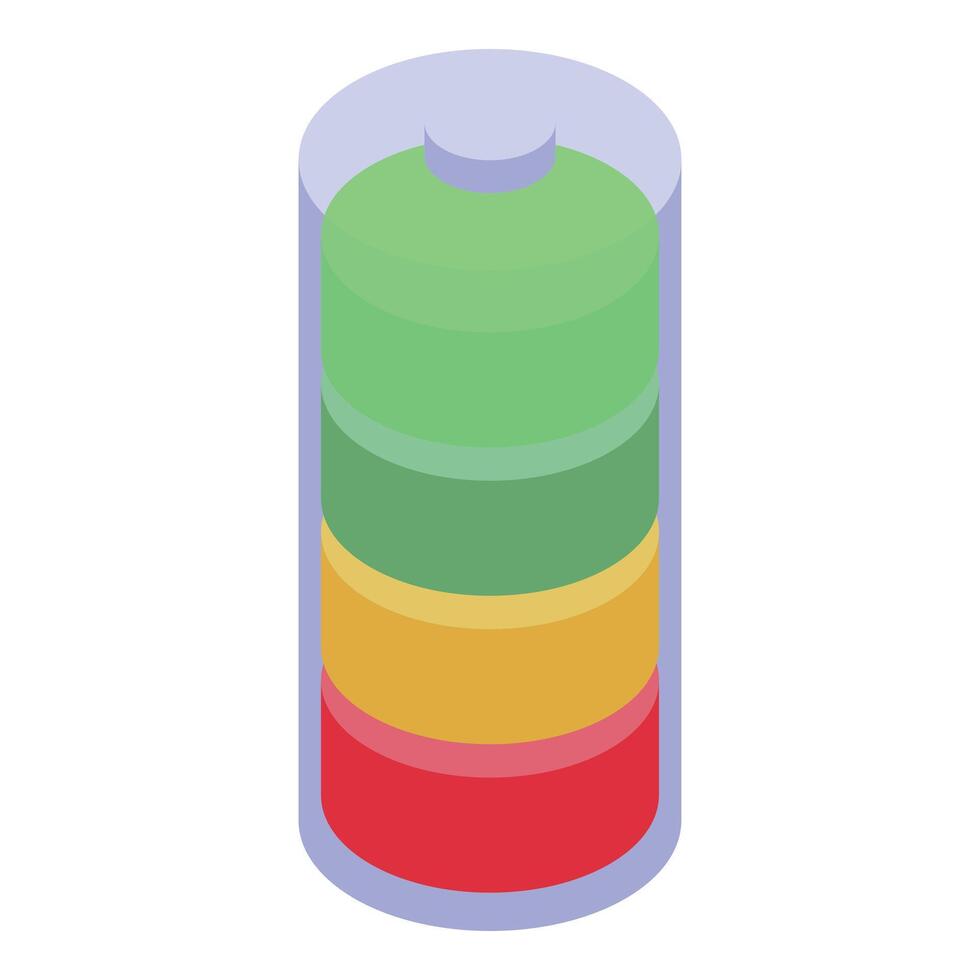 Cylindrical battery showing different charge levels with color codes vector