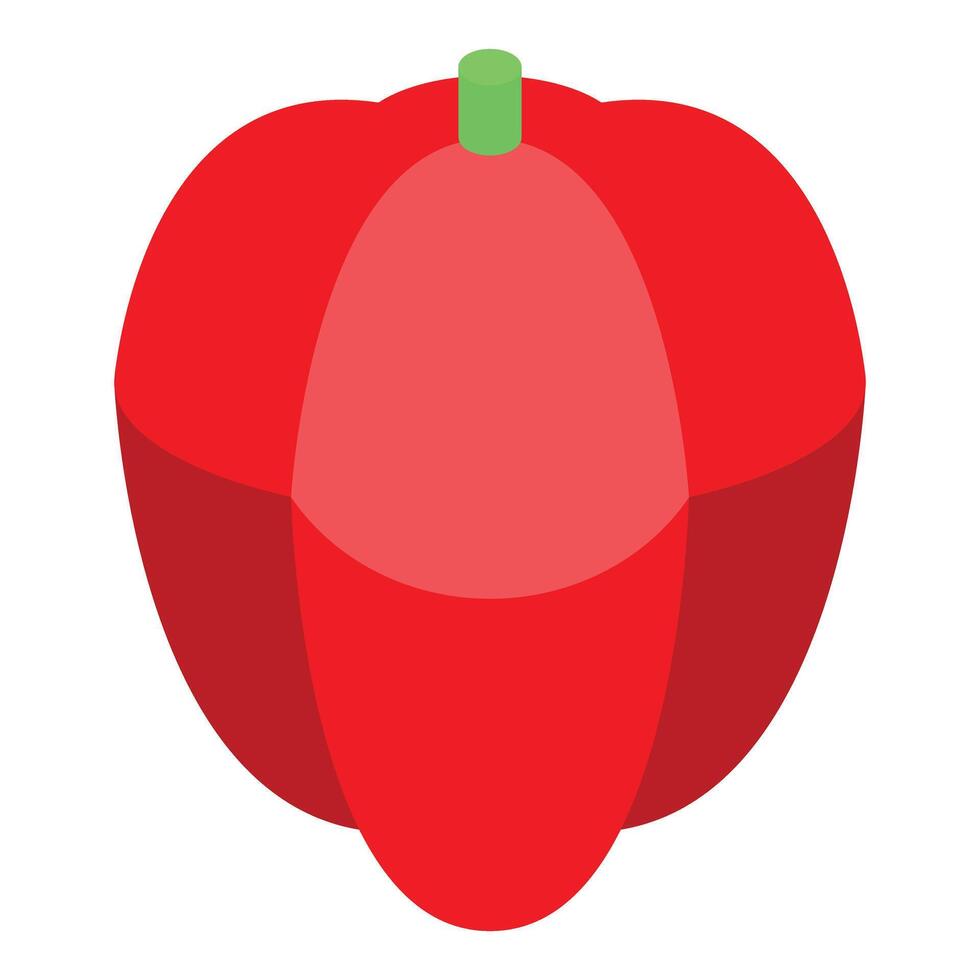 Red bell pepper standing upright with green stem in isometric view vector