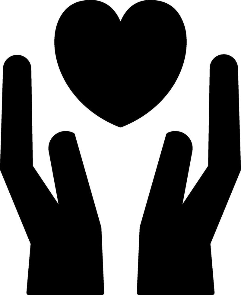 A black and white silhouette of two hands holding a heart vector