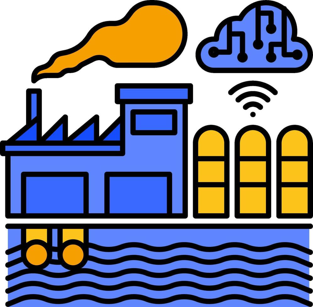 A factory with a cloud and a boat vector