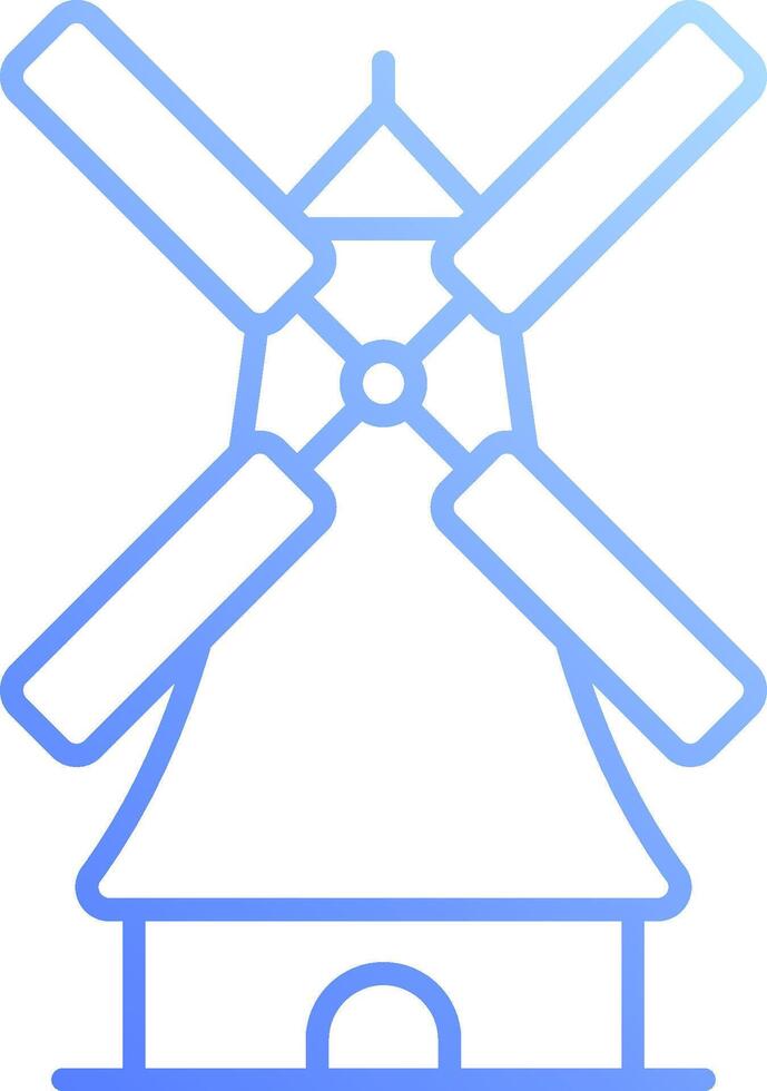 A blue line icon of a windmill vector
